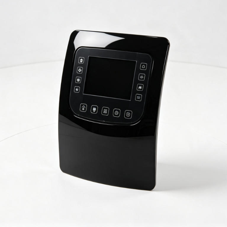 Custom IMD in-mold decorated bezel with sealed graphics, square hero on white background